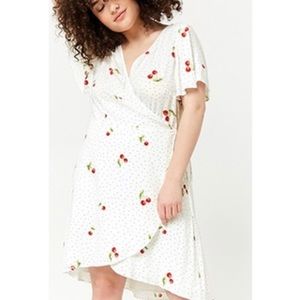 Forever 21 PLUS SIZE Cherry Wrap Dress white